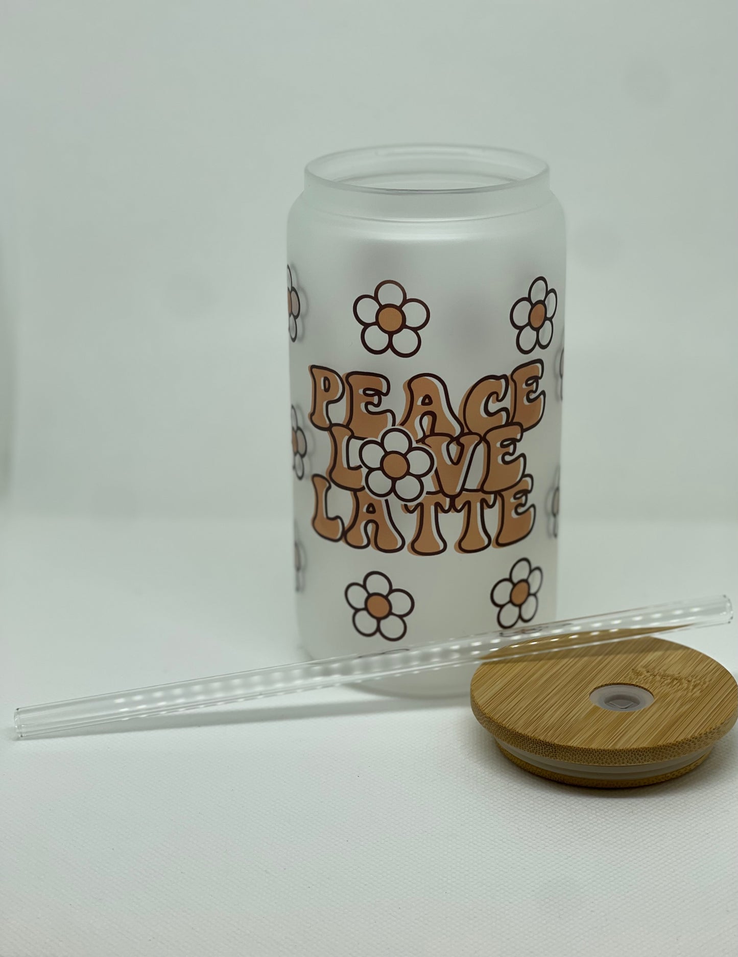 Frosted Peace Love Latte 16oz Glass Cup