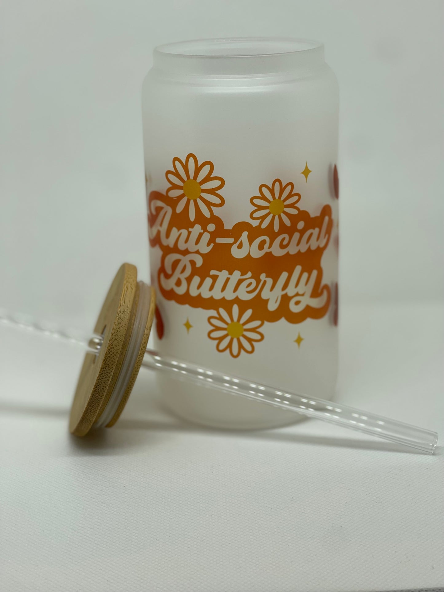 Frosted Anti-Social Butterfly 16oz Glass Cup