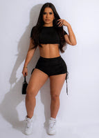Drawstring Two Piece Short Set - Black